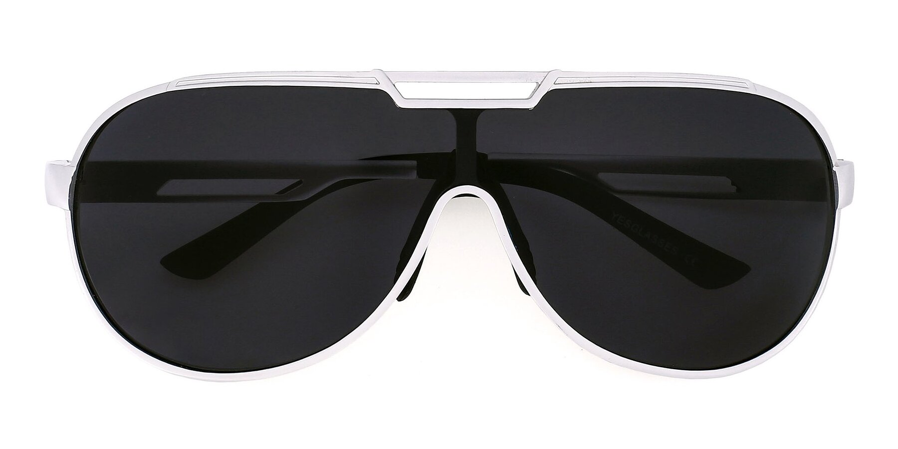 Silver Wide Shield Aviator Polarized Sunglasses with Gray Non-Rx Tac Sun Lenses