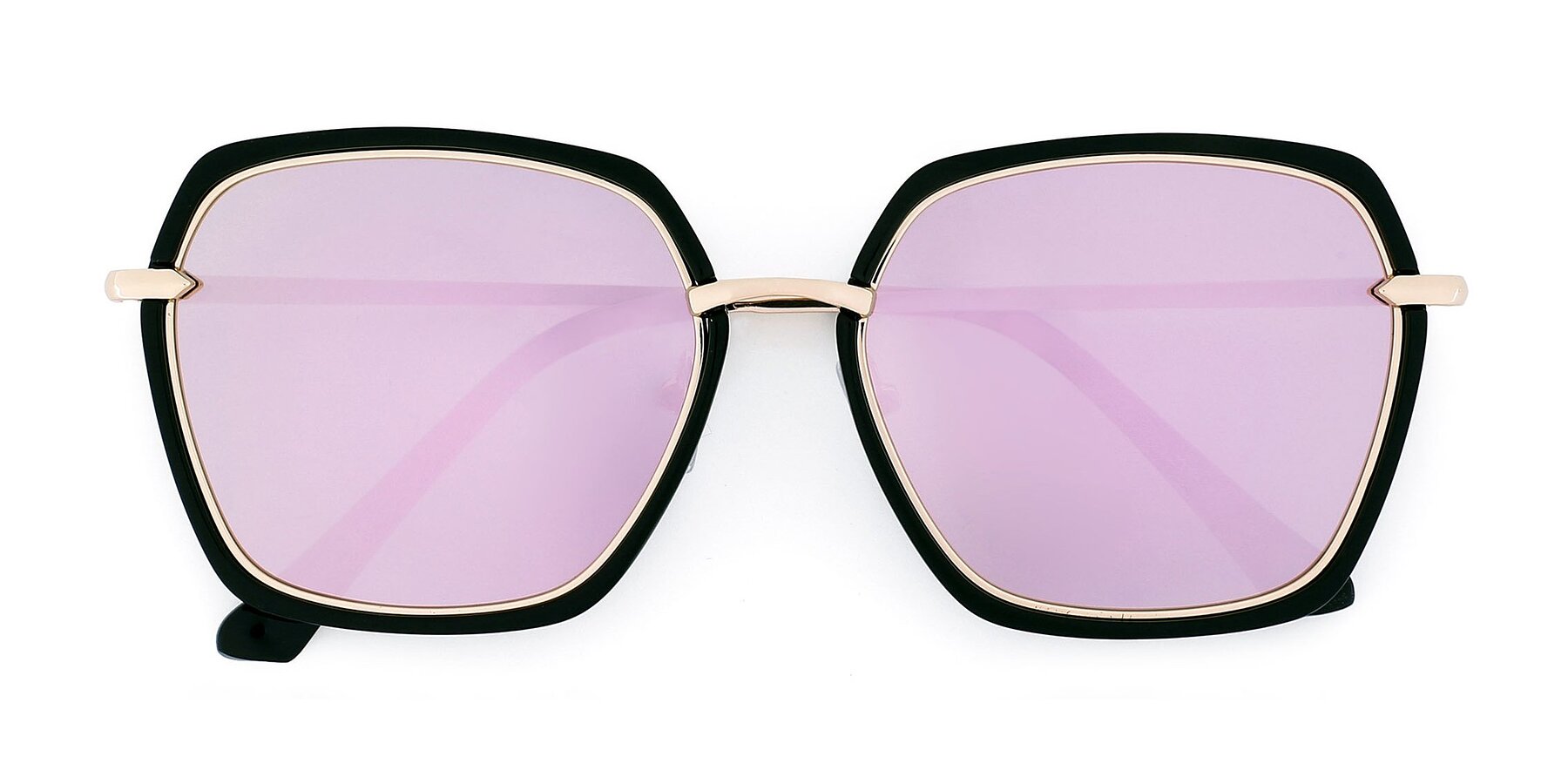 Black-Gold Grandpa Oversized Geometric Mirrored Polarized Sunglasses with Pink Non-Rx Tac Sun Lenses