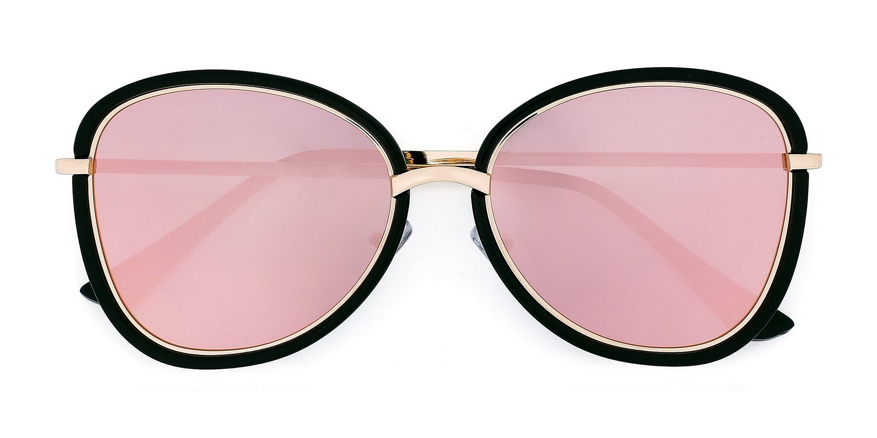 Folded Front of JC2033 in Black-Gold with Rose Gold Mirrored TAC Lenses