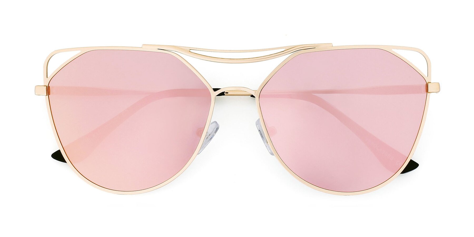 Folded Front of JC2036 in Matte Gold with Pink Mirrored TAC Lenses