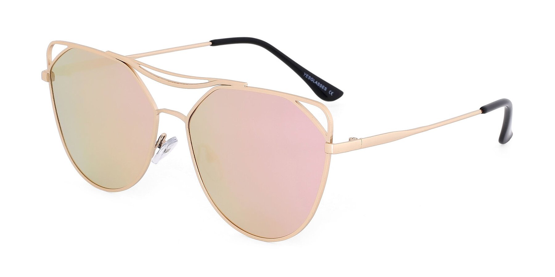 Angle of JC2036 in Matte Gold with Pink Mirrored TAC Lenses