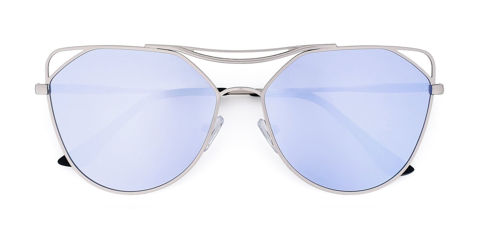 Copper Thin Metal CatEye Mirrored Polarized Sunglasses with Blue Non