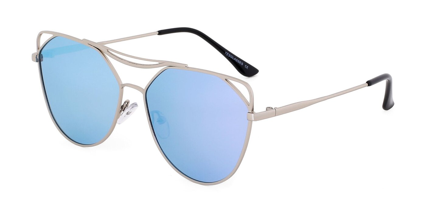 Copper Thin Metal CatEye Mirrored Polarized Sunglasses with Blue Non
