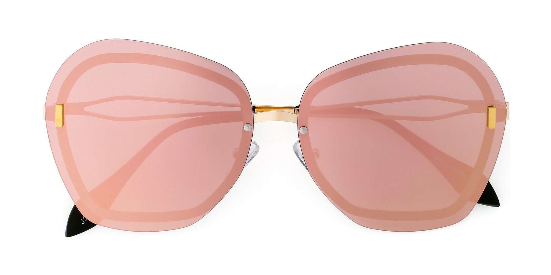 Gold Oversized Butterfly Rimless Mirrored Polarized Sunglasses with Rose Gold Non-Rx Tac Sun Lenses