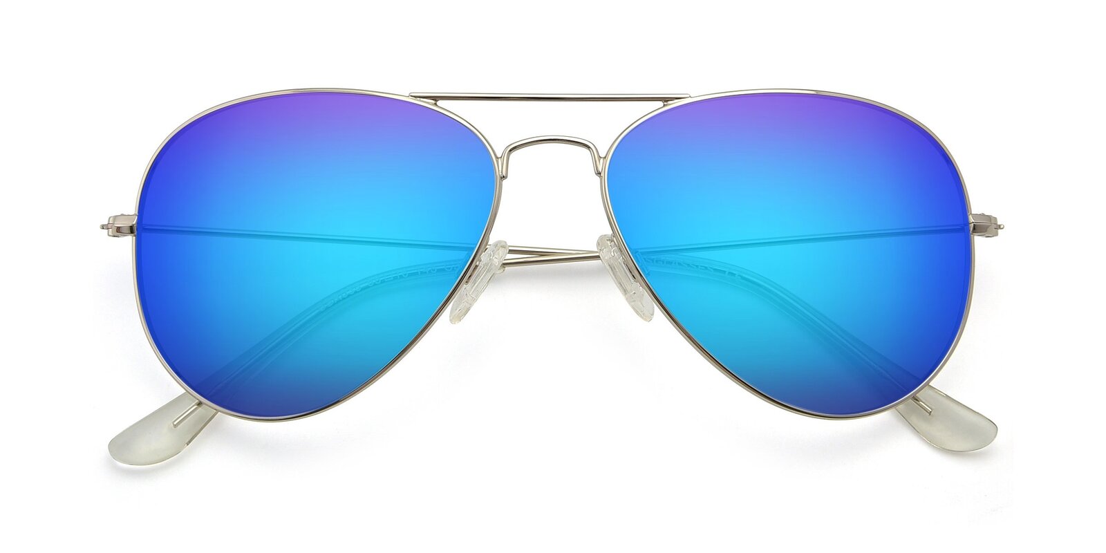 Silver Oversized Thin Aviator Mirrored Polarized Sunglasses with Blue ...
