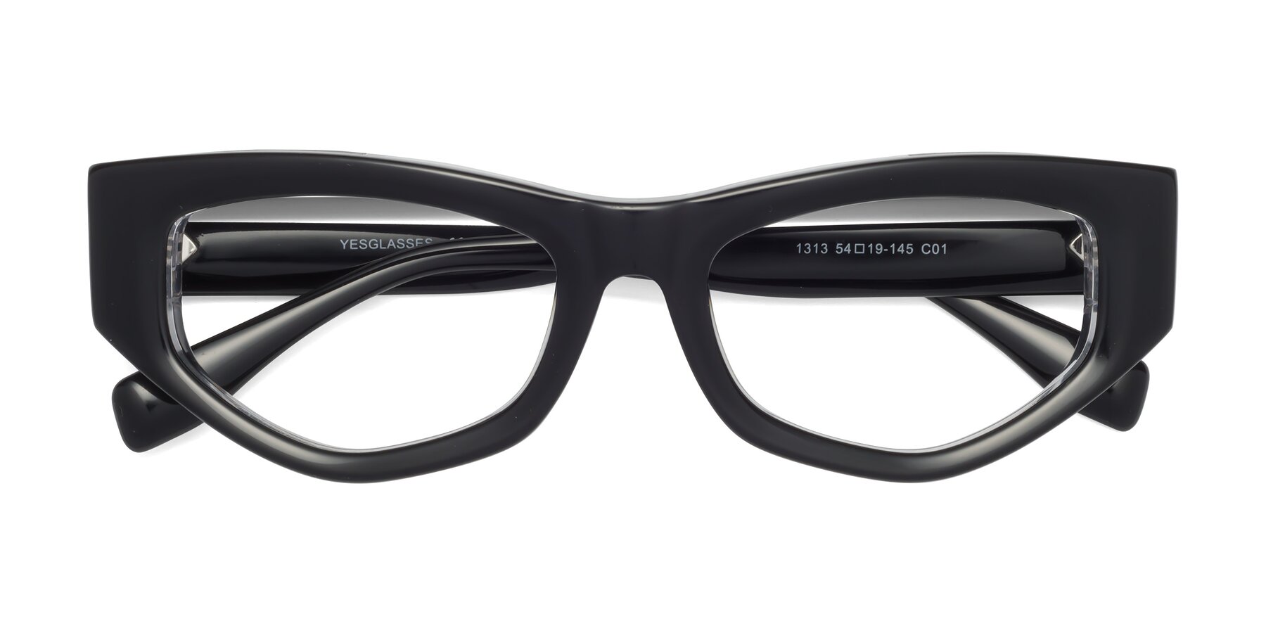 Folded Front of 1313 in Black-Clear with Clear Blue Light Blocking Lenses