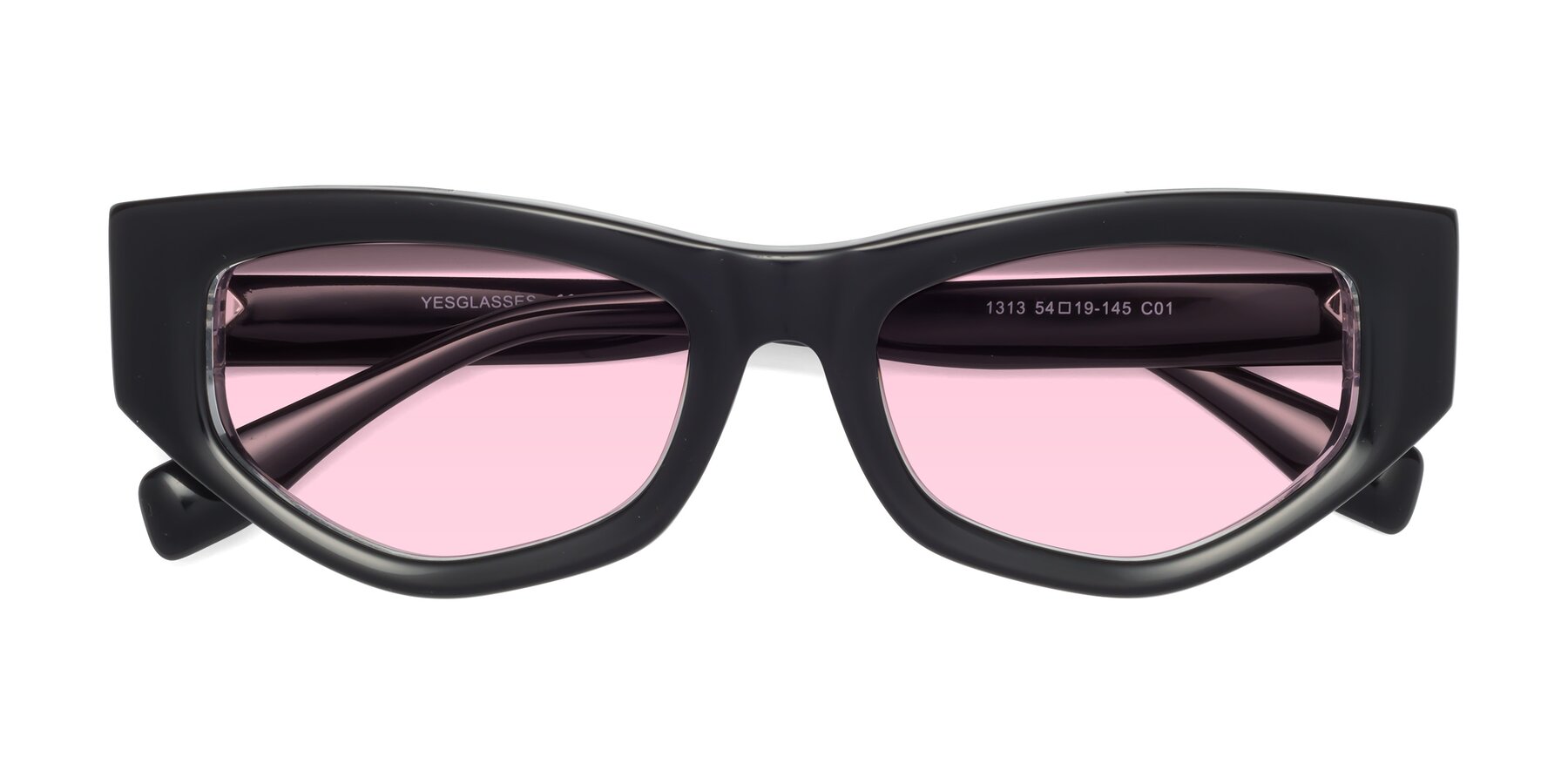 Folded Front of 1313 in Black-Clear with Light Pink Tinted Lenses
