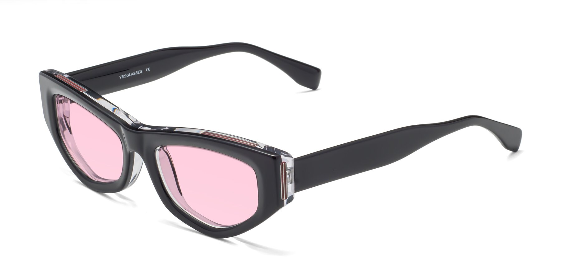 Angle of 1313 in Black-Clear with Light Pink Tinted Lenses