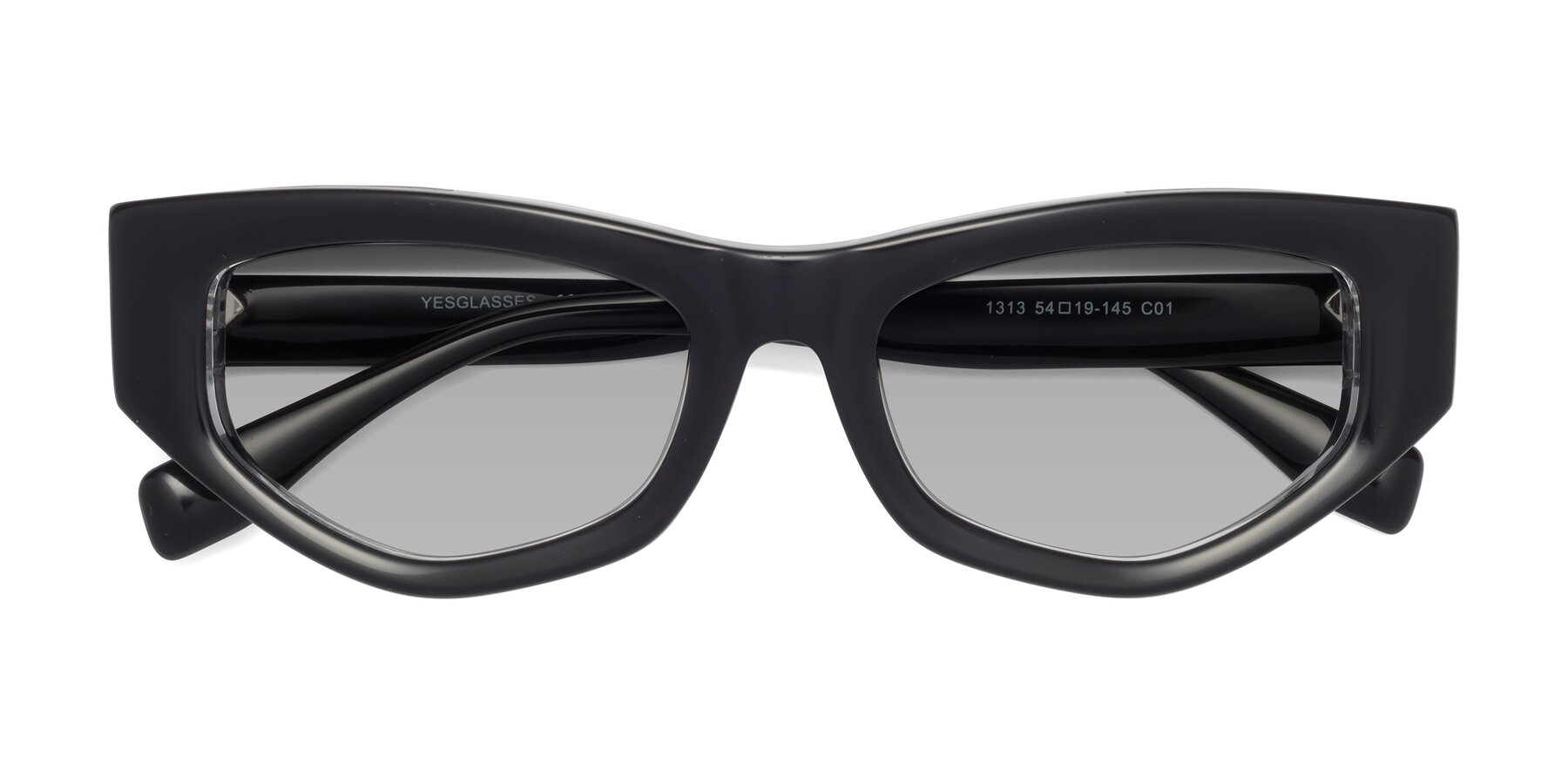 Folded Front of 1313 in Black-Clear with Light Gray Tinted Lenses
