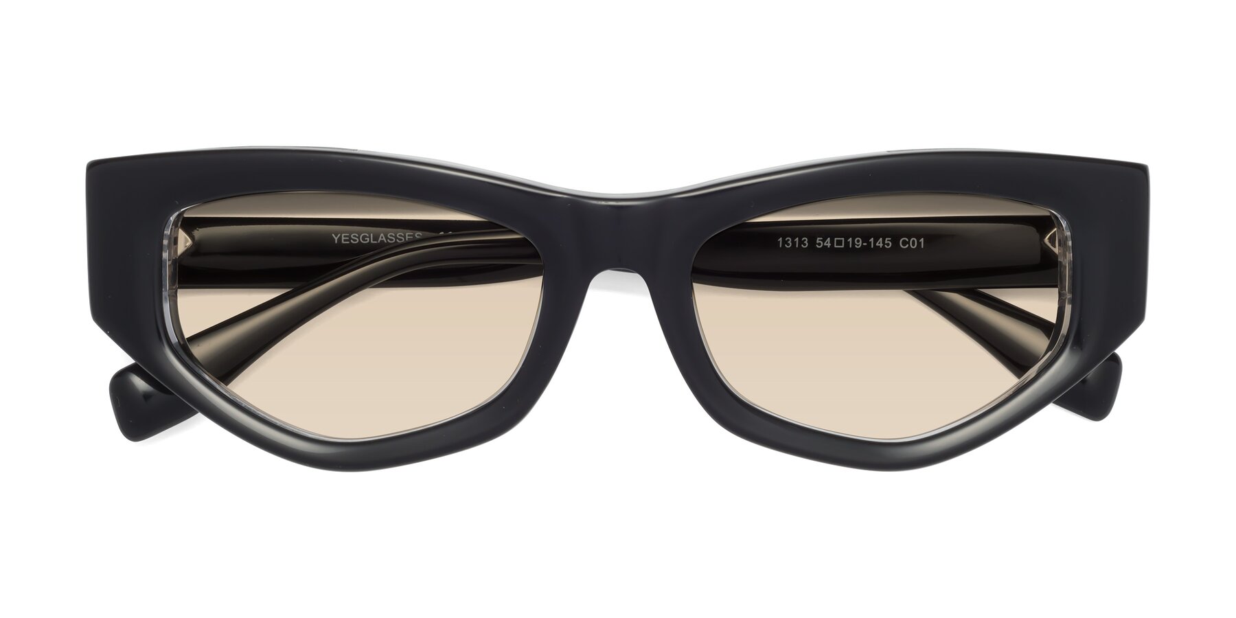 Folded Front of 1313 in Black-Clear with Light Brown Tinted Lenses