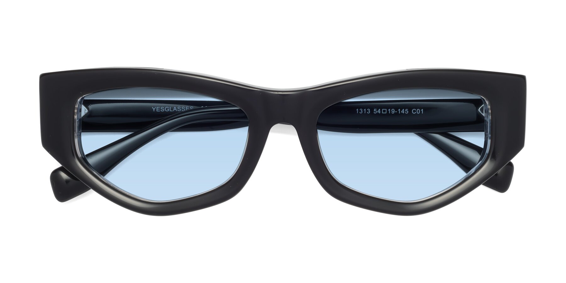 Folded Front of 1313 in Black-Clear with Light Blue Tinted Lenses