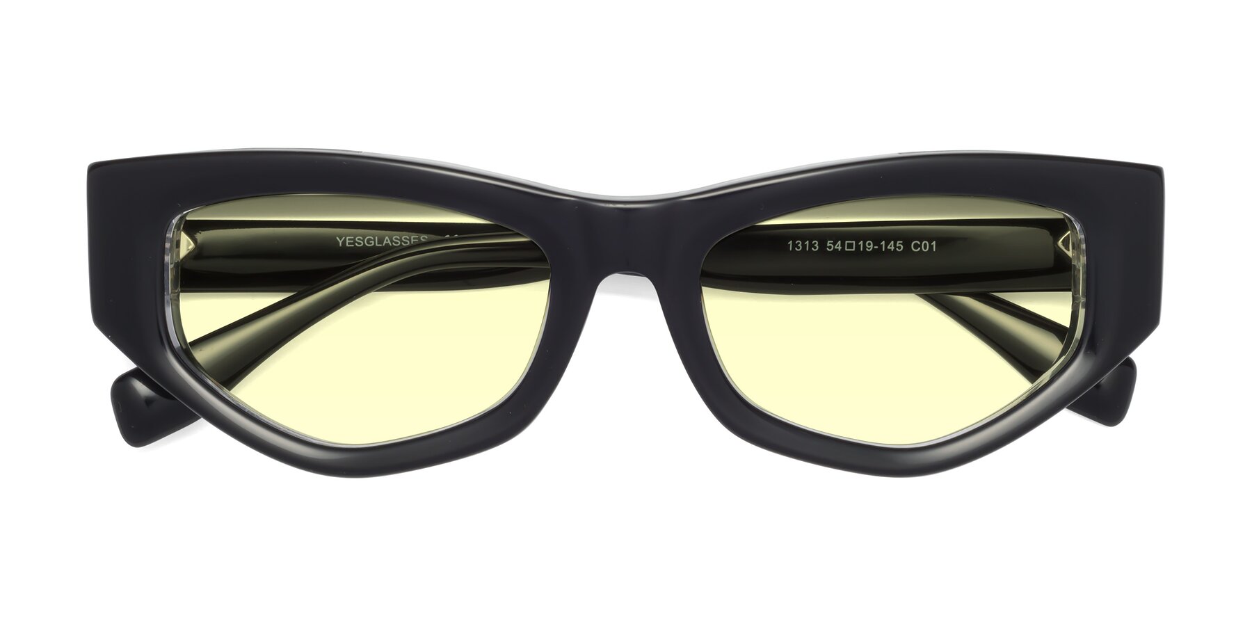 Folded Front of 1313 in Black-Clear with Light Yellow Tinted Lenses