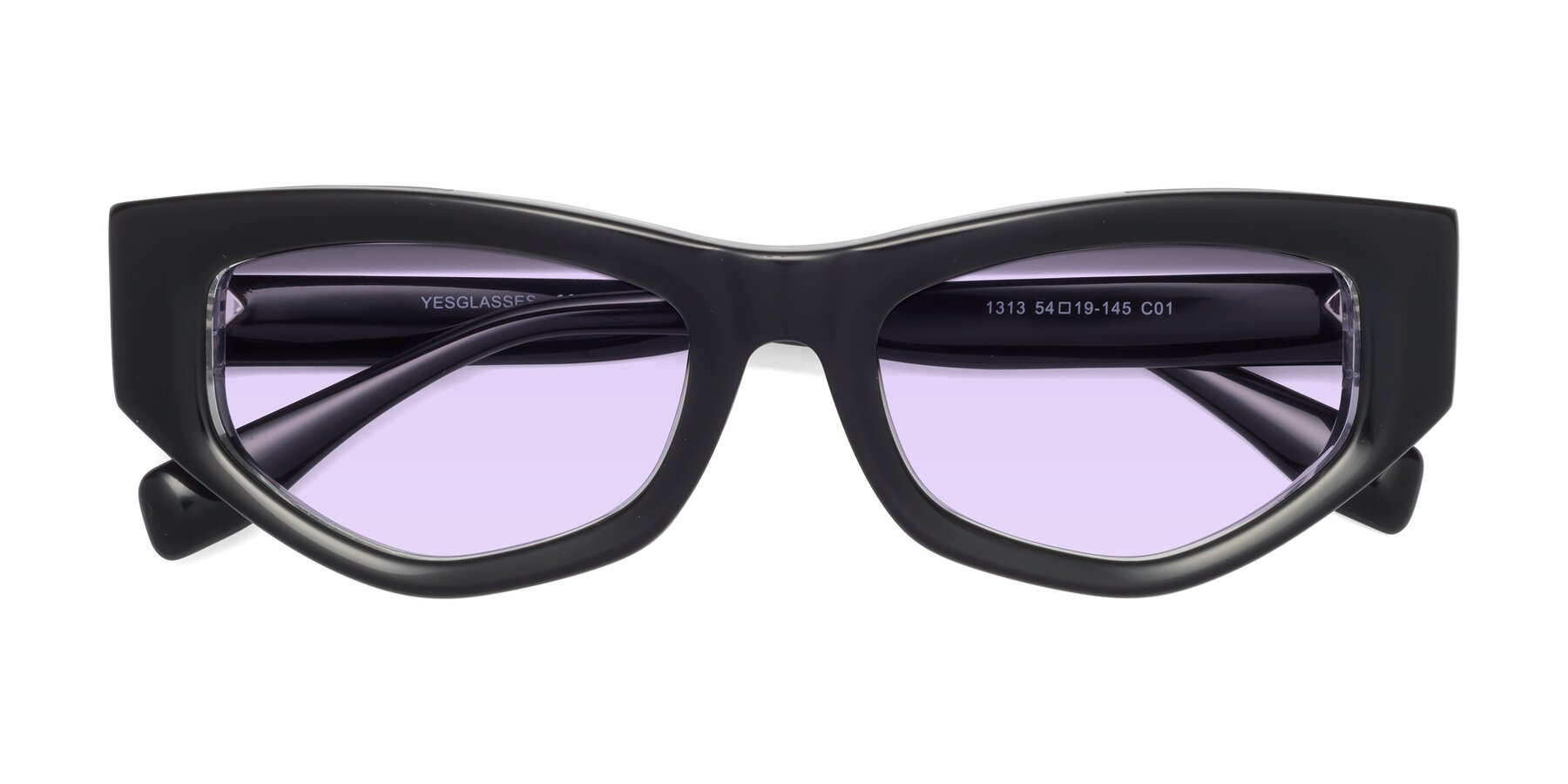 Folded Front of 1313 in Black-Clear with Light Purple Tinted Lenses
