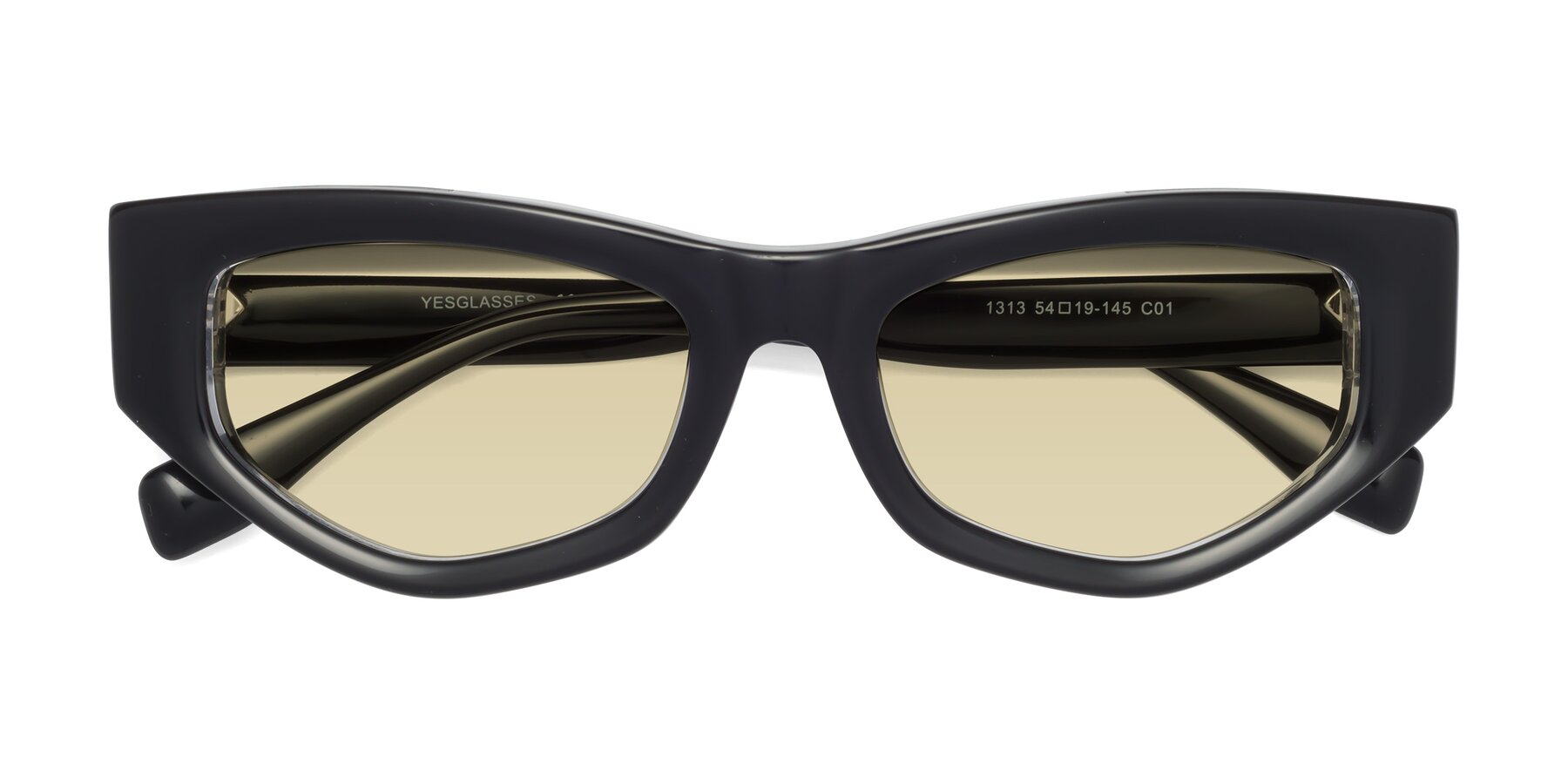 Folded Front of 1313 in Black-Clear with Light Champagne Tinted Lenses
