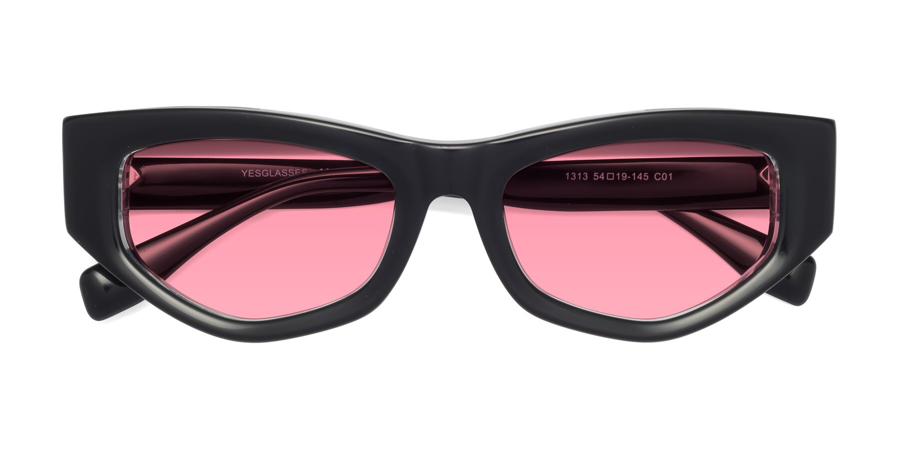 Folded Front of 1313 in Black-Clear with Pink Tinted Lenses