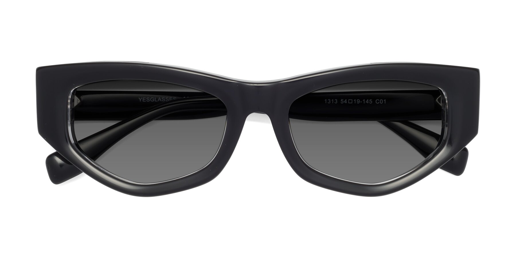 Folded Front of 1313 in Black-Clear with Medium Gray Tinted Lenses
