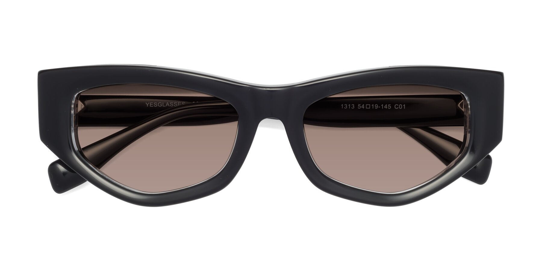 Folded Front of 1313 in Black-Clear with Medium Brown Tinted Lenses