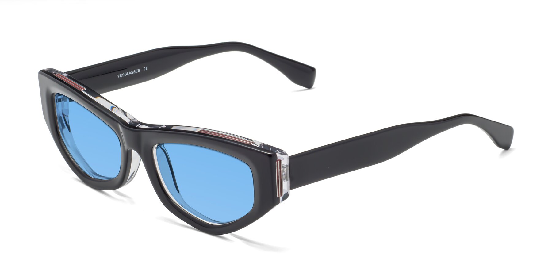 Angle of 1313 in Black-Clear with Medium Blue Tinted Lenses