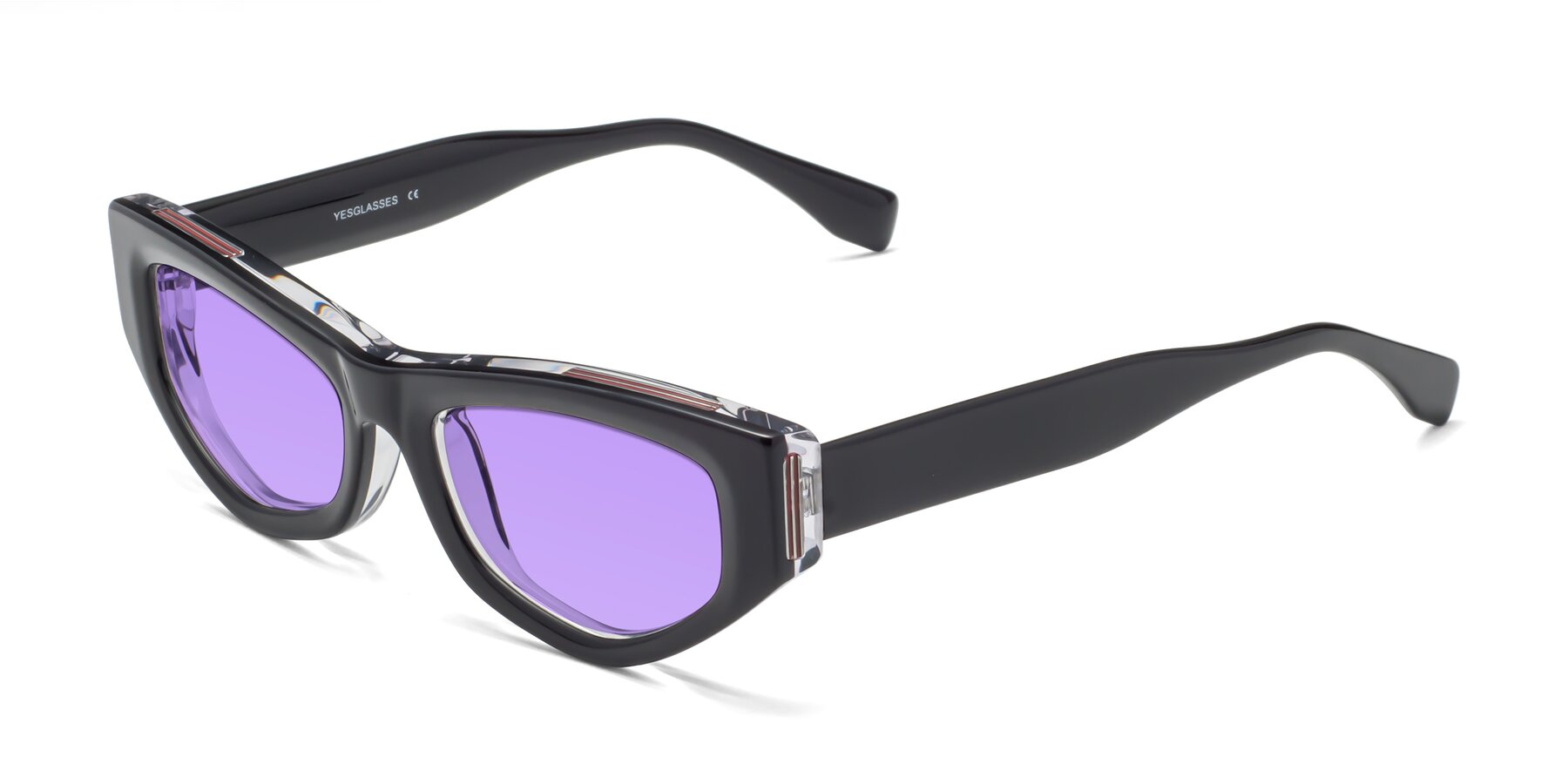 Angle of 1313 in Black-Clear with Medium Purple Tinted Lenses