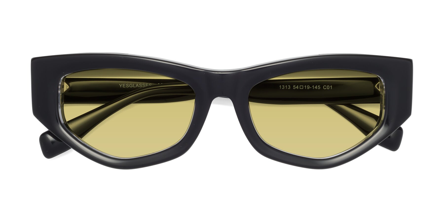 Folded Front of 1313 in Black-Clear with Medium Champagne Tinted Lenses