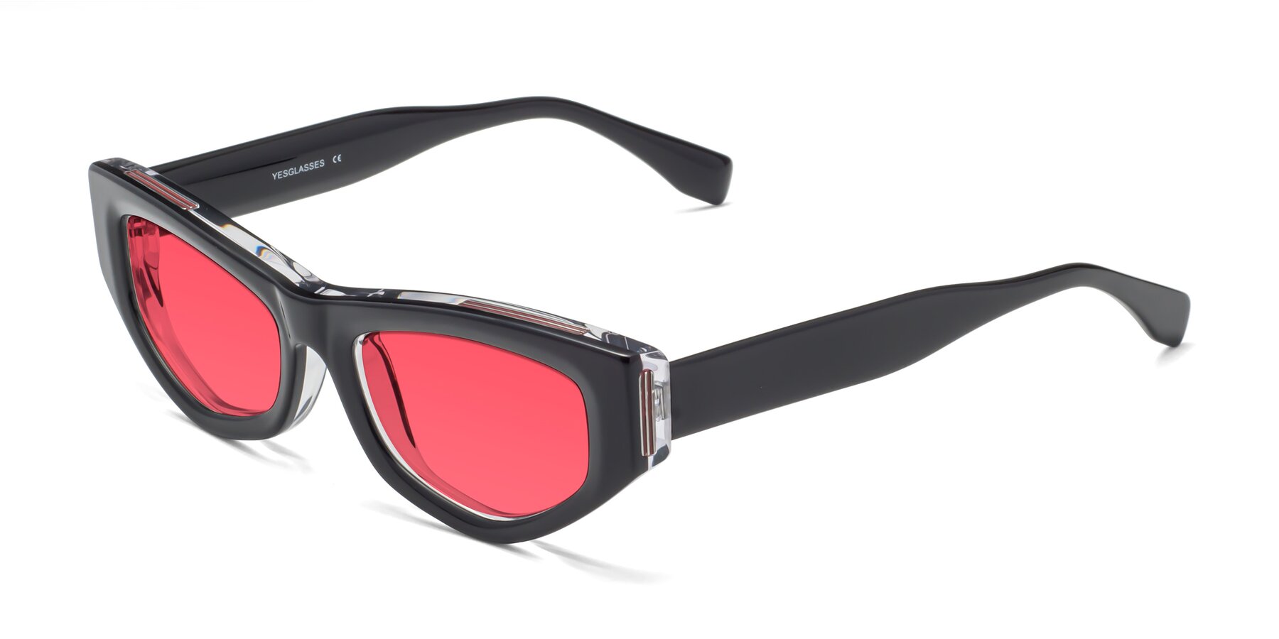 Angle of 1313 in Black-Clear with Red Tinted Lenses