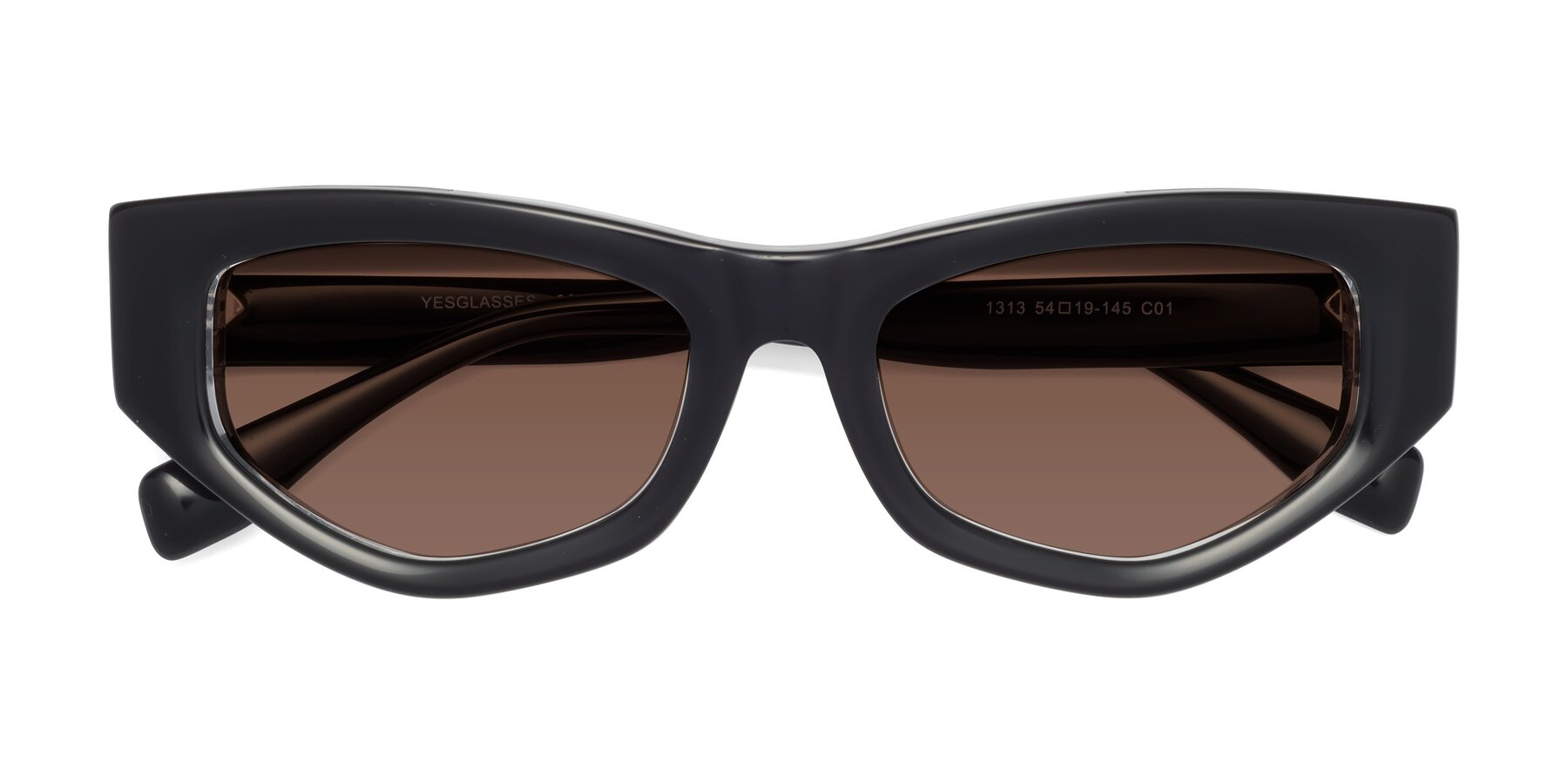 Folded Front of 1313 in Black-Clear with Brown Tinted Lenses