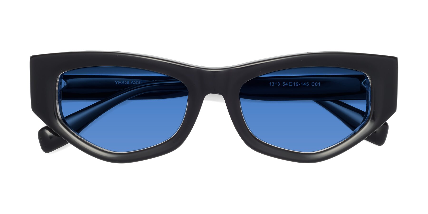 Folded Front of 1313 in Black-Clear with Blue Tinted Lenses