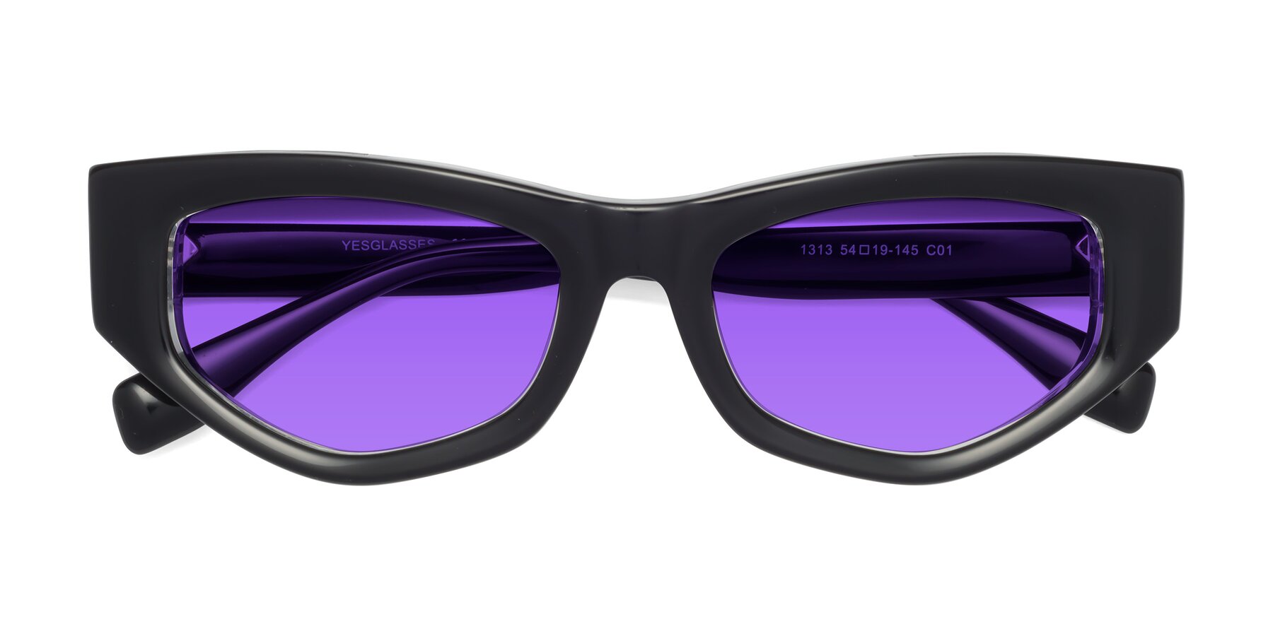 Folded Front of 1313 in Black-Clear with Purple Tinted Lenses