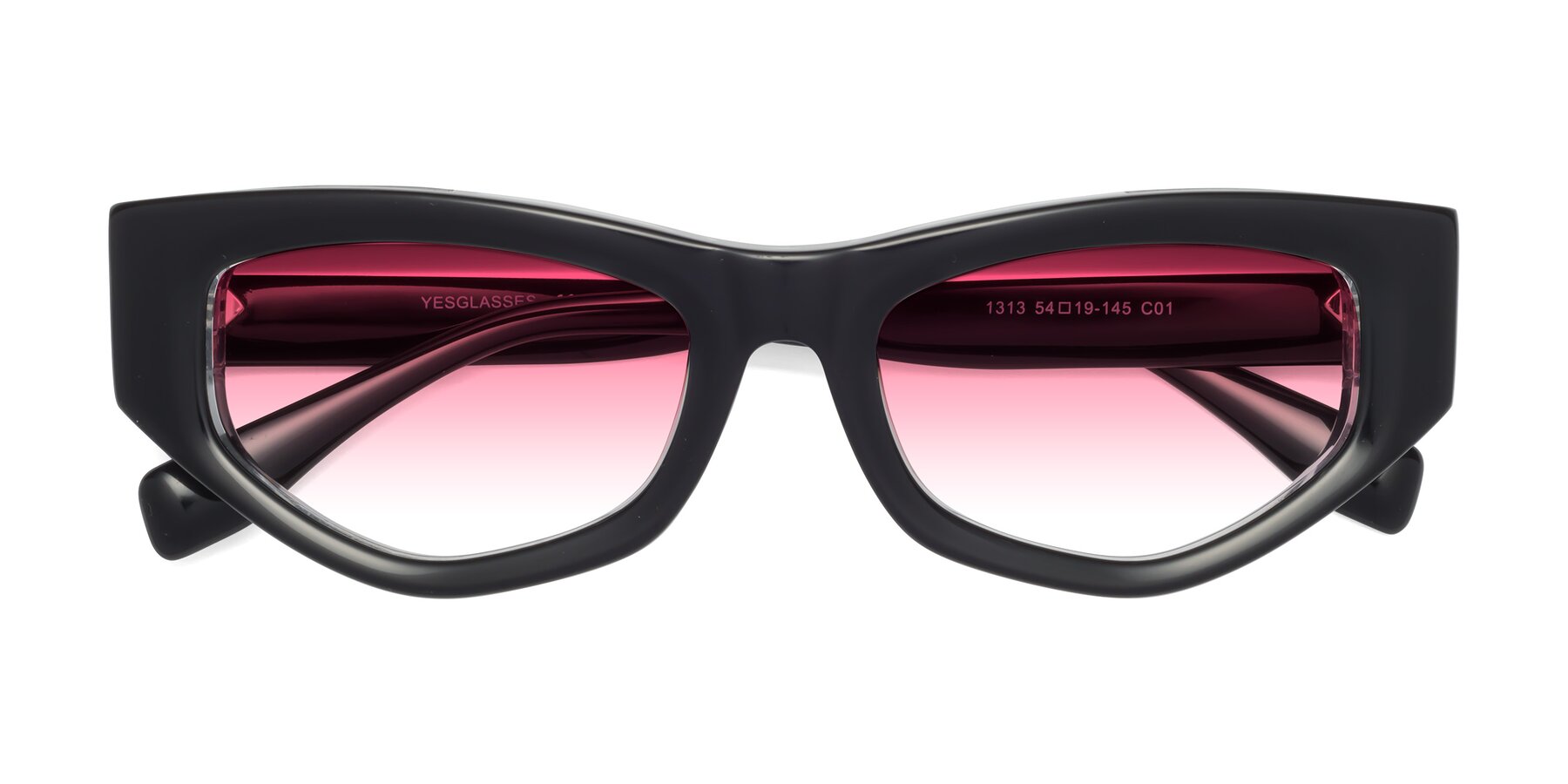 Folded Front of 1313 in Black-Clear with Pink Gradient Lenses