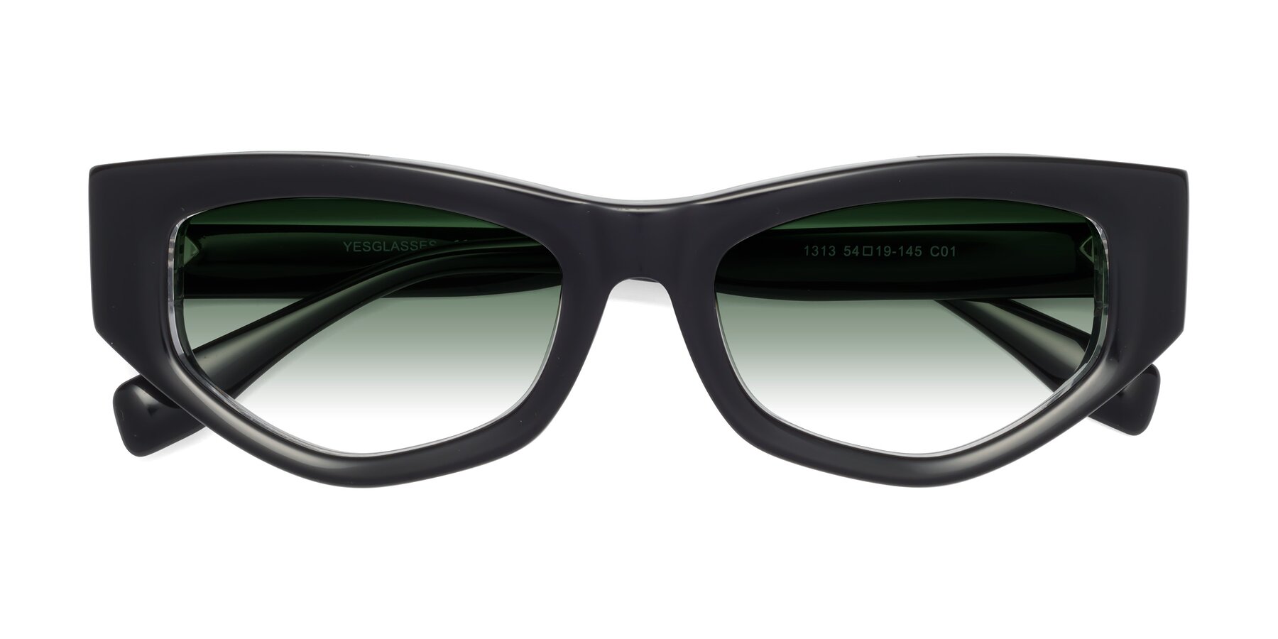 Folded Front of 1313 in Black-Clear with Green Gradient Lenses