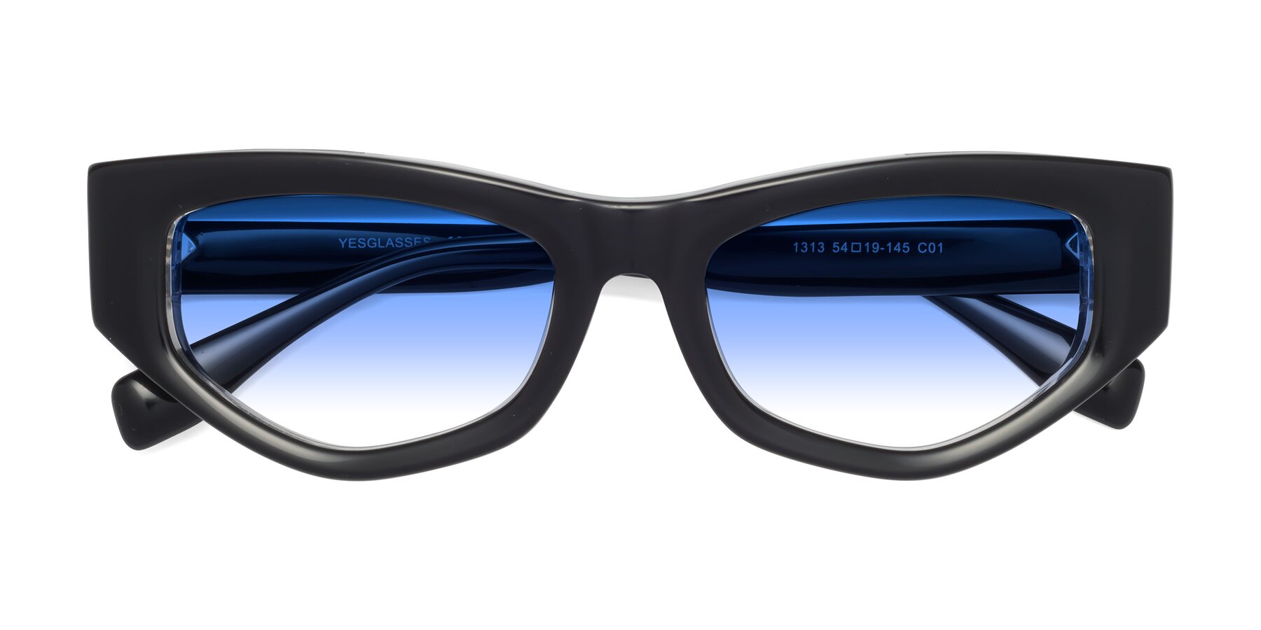 Folded Front of 1313 in Black-Clear with Blue Gradient Lenses