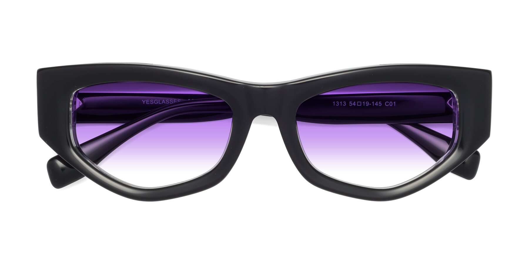 Folded Front of 1313 in Black-Clear with Purple Gradient Lenses