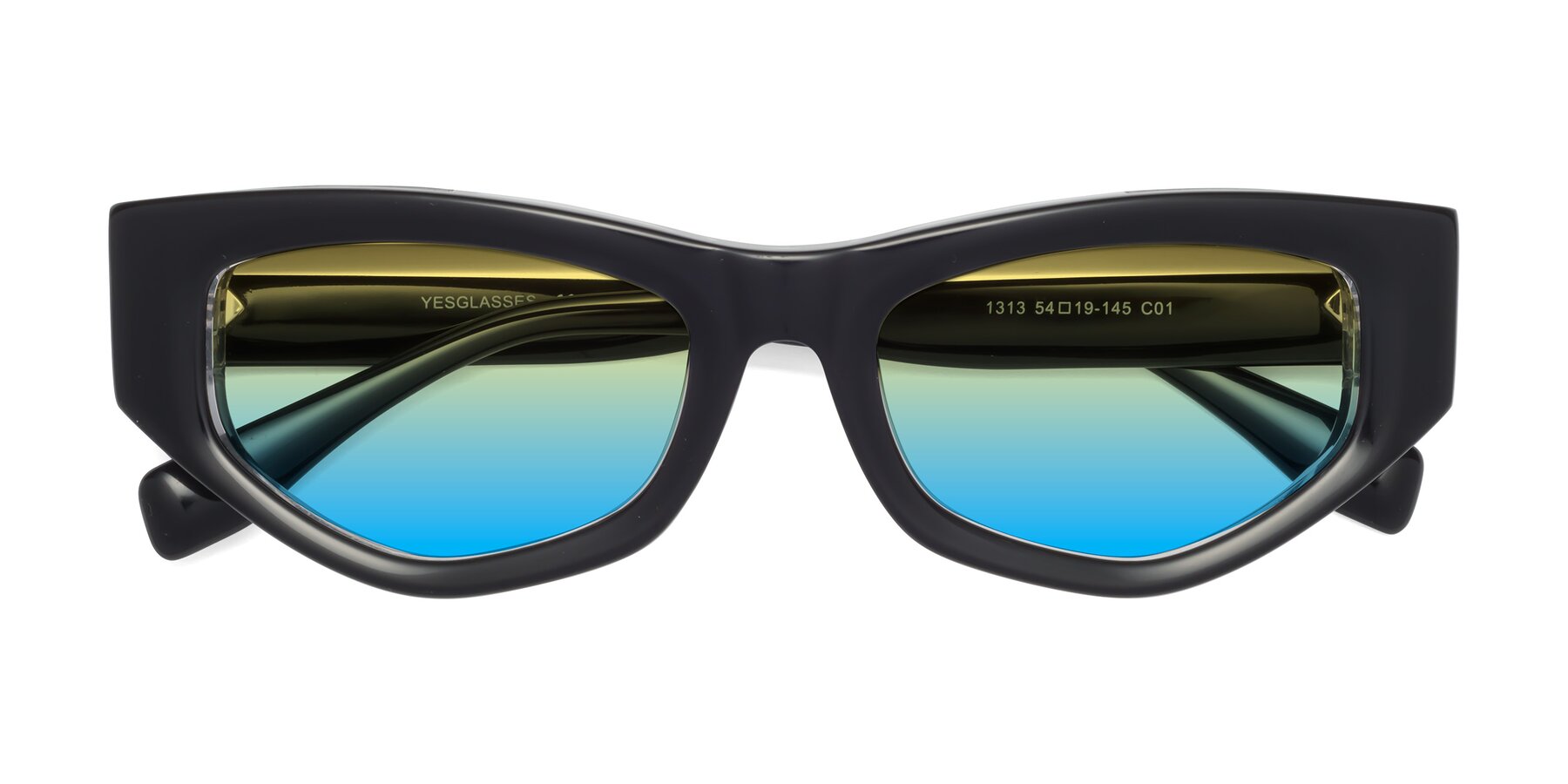 Folded Front of 1313 in Black-Clear with Yellow / Blue Gradient Lenses