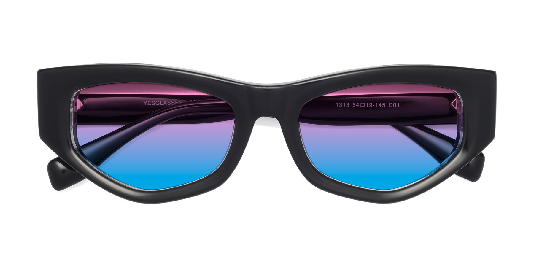 Folded Front of 1313 in Black-Clear with Pink / Blue Gradient Lenses