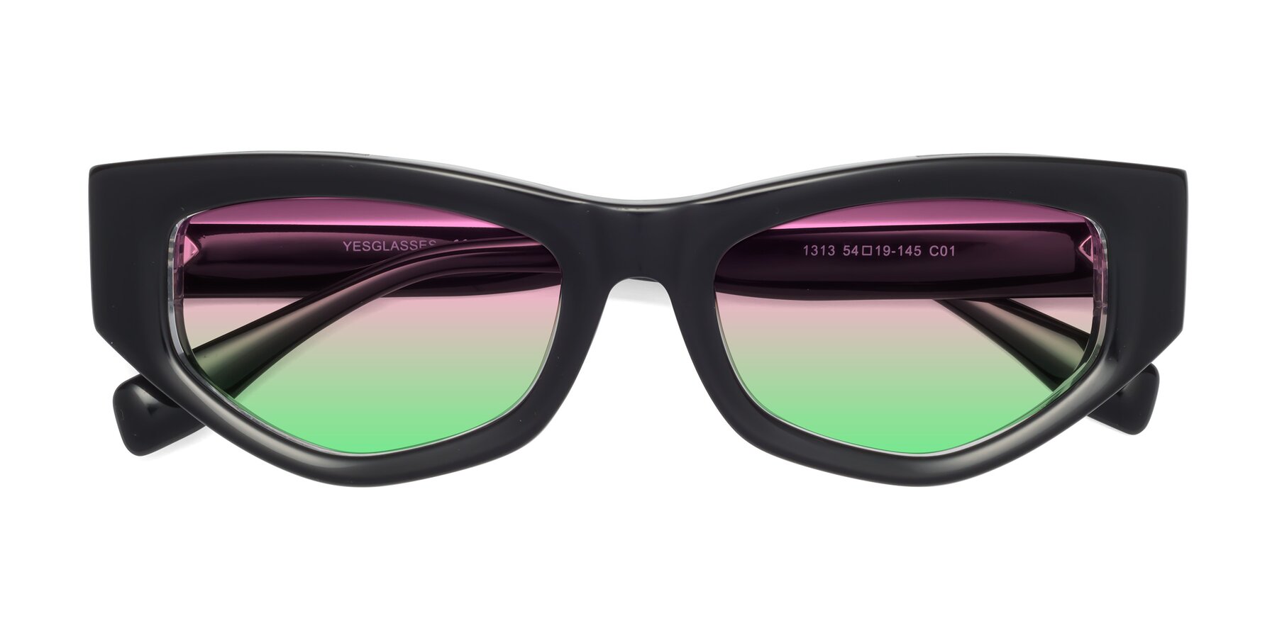 Folded Front of 1313 in Black-Clear with Pink / Green Gradient Lenses