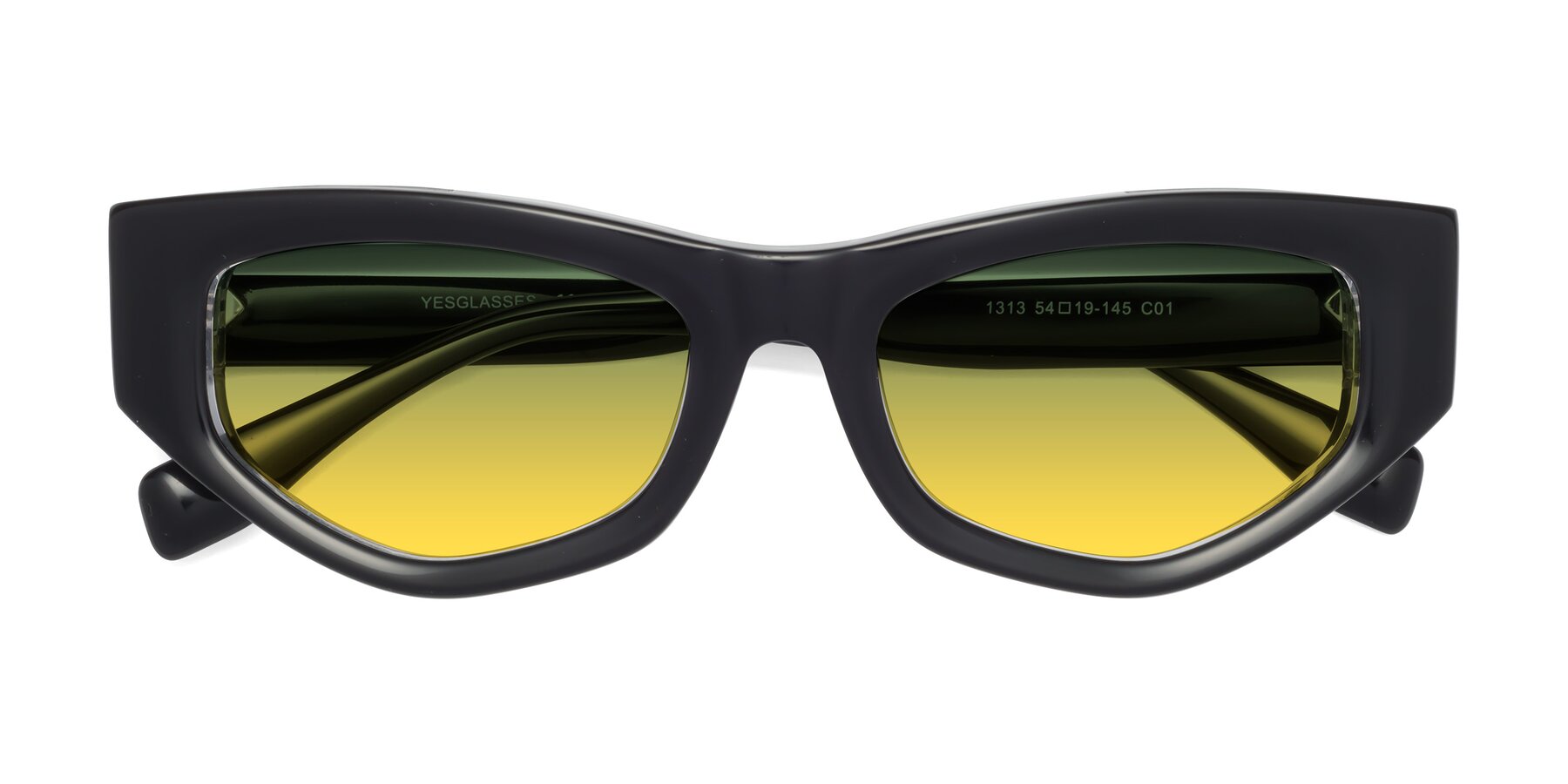 Folded Front of 1313 in Black-Clear with Green / Yellow Gradient Lenses