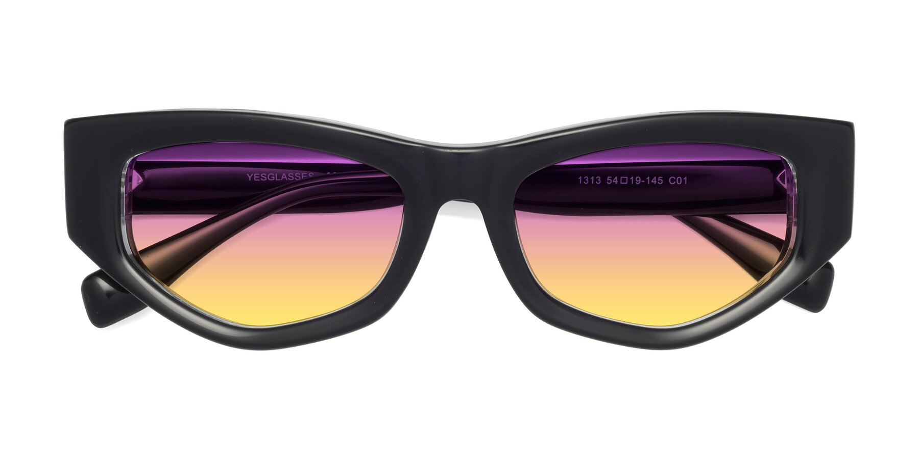 Folded Front of 1313 in Black-Clear with Purple / Yellow Gradient Lenses
