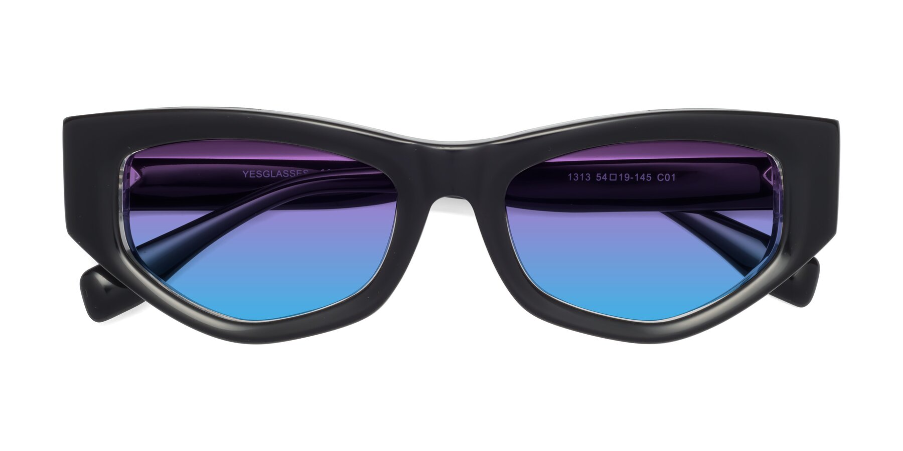 Folded Front of 1313 in Black-Clear with Purple / Blue Gradient Lenses