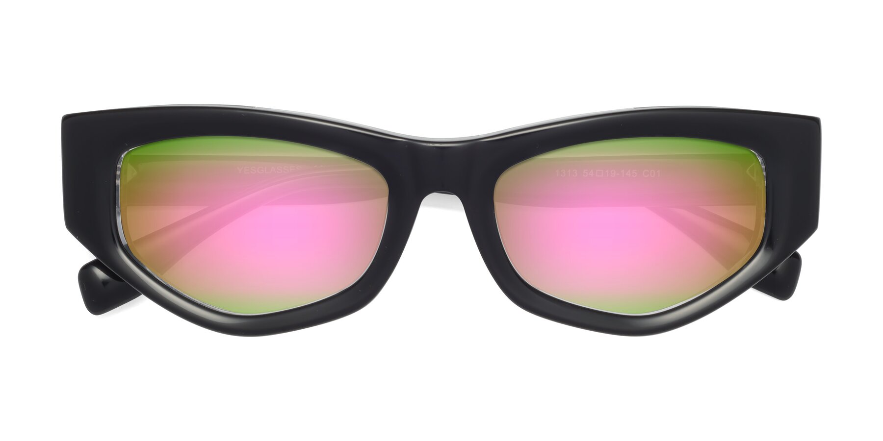 Folded Front of 1313 in Black-Clear with Pink Mirrored Lenses