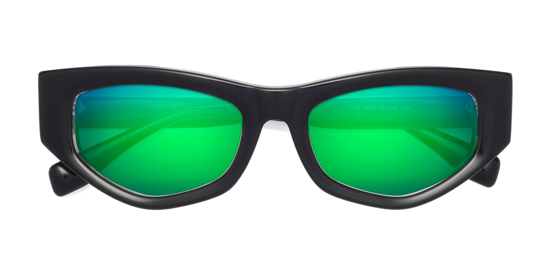 Folded Front of 1313 in Black-Clear with Green Mirrored Lenses