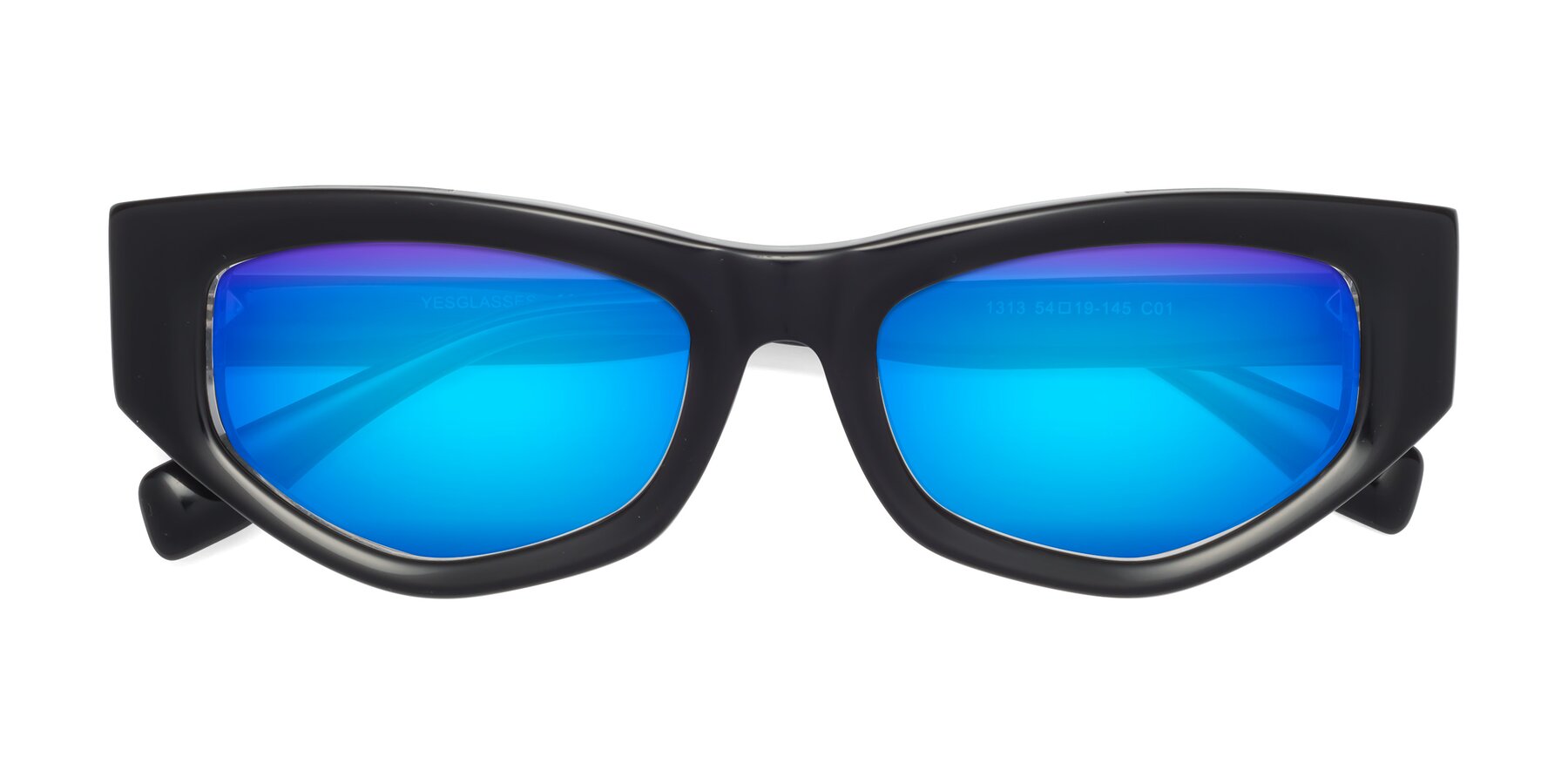 Folded Front of 1313 in Black-Clear with Blue Mirrored Lenses