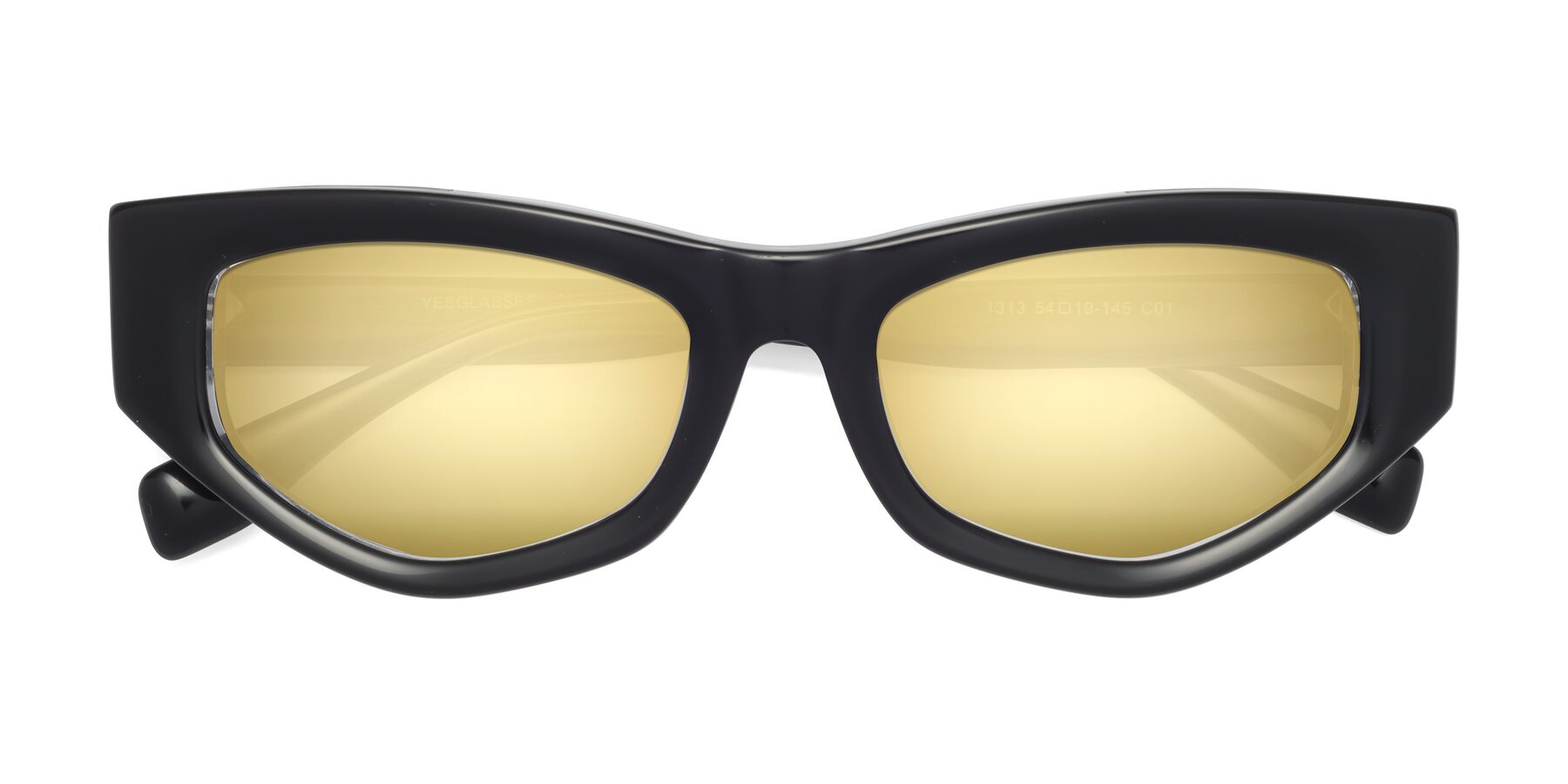 Folded Front of 1313 in Black-Clear with Gold Mirrored Lenses