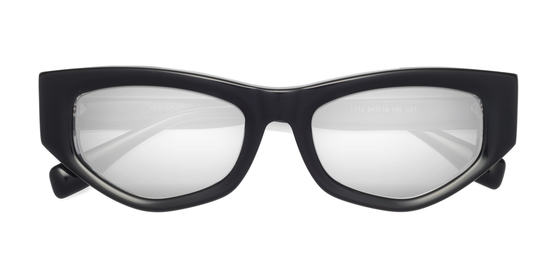 Folded Front of 1313 in Black-Clear with Silver Mirrored Lenses