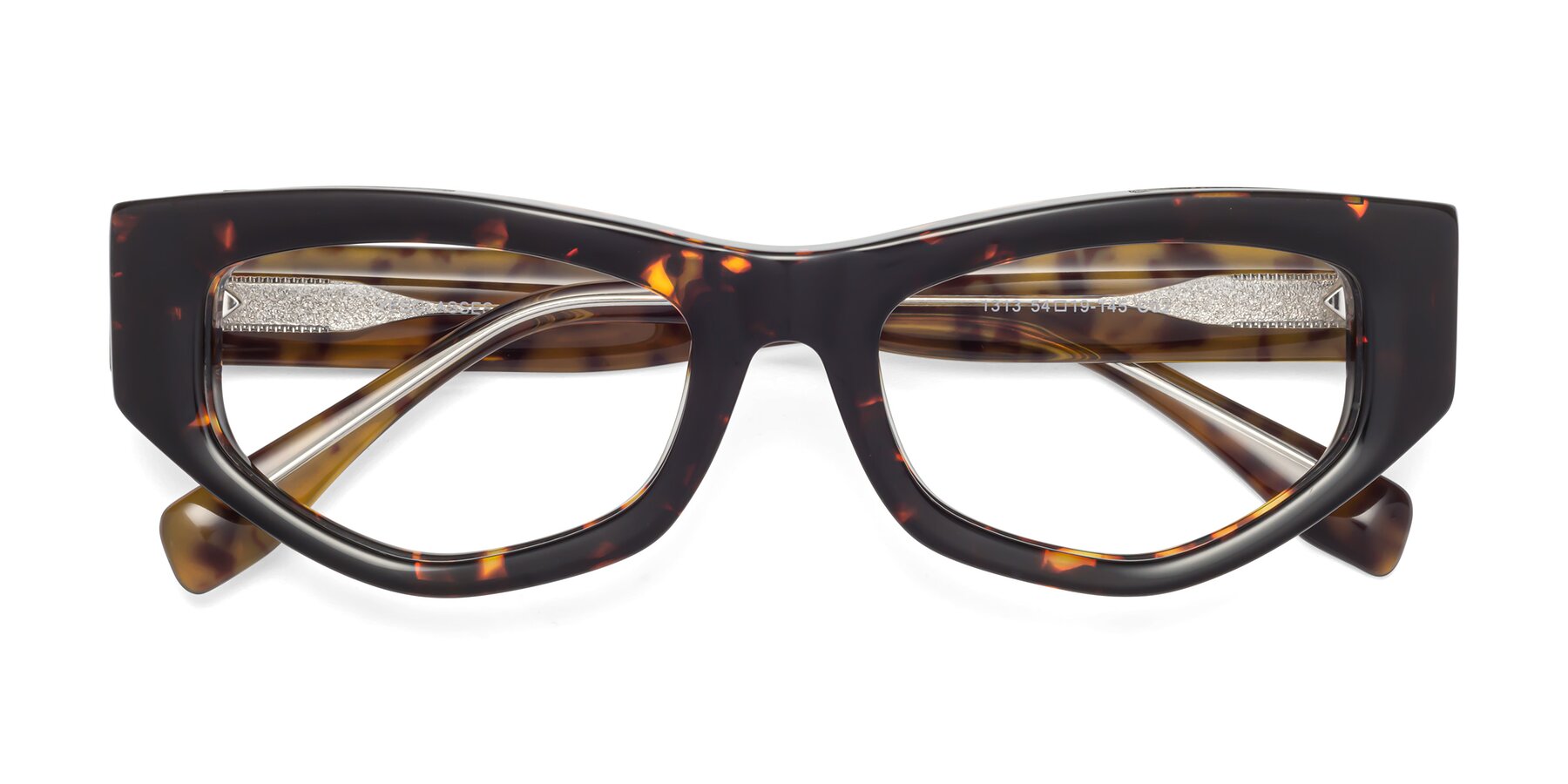 Folded Front of 1313 in Honey Tortoise with Clear Blue Light Blocking Lenses