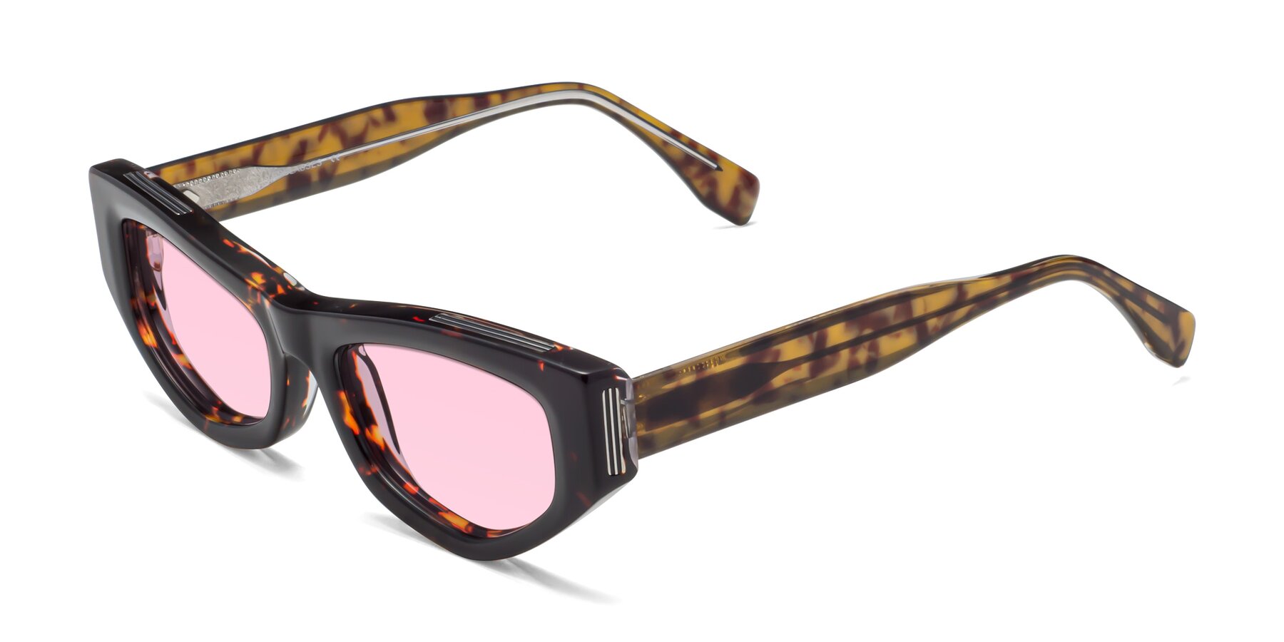 Angle of 1313 in Honey Tortoise with Light Pink Tinted Lenses