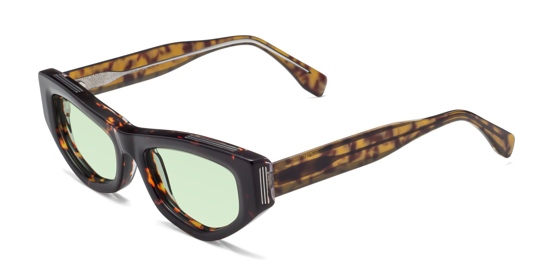 Angle of 1313 in Honey Tortoise with Light Green Tinted Lenses