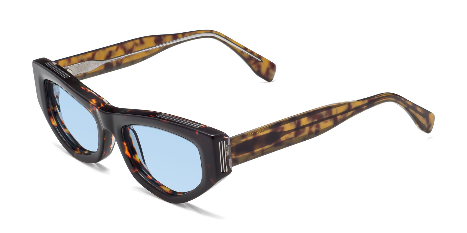 Angle of 1313 in Honey Tortoise with Light Blue Tinted Lenses