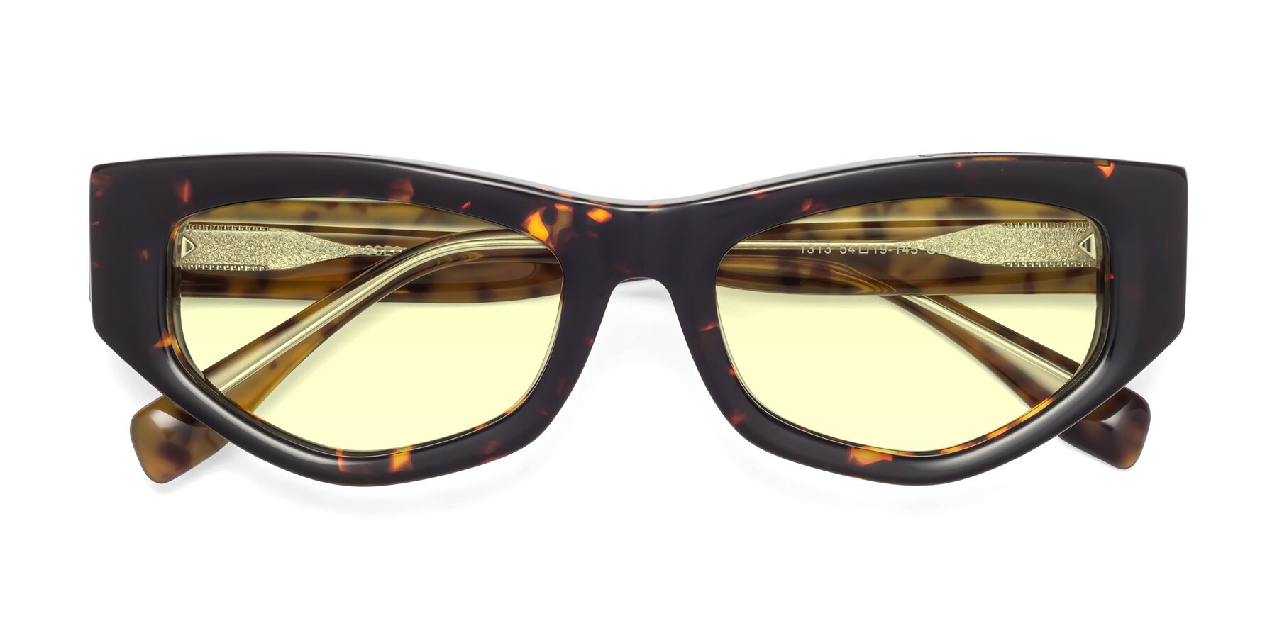 Folded Front of 1313 in Honey Tortoise with Light Yellow Tinted Lenses