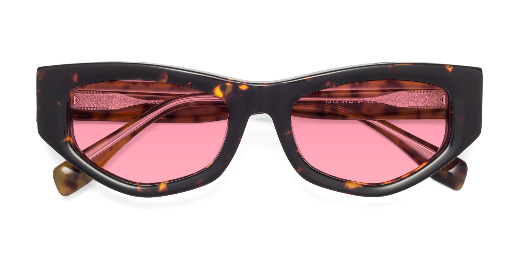 Folded Front of 1313 in Honey Tortoise with Pink Tinted Lenses