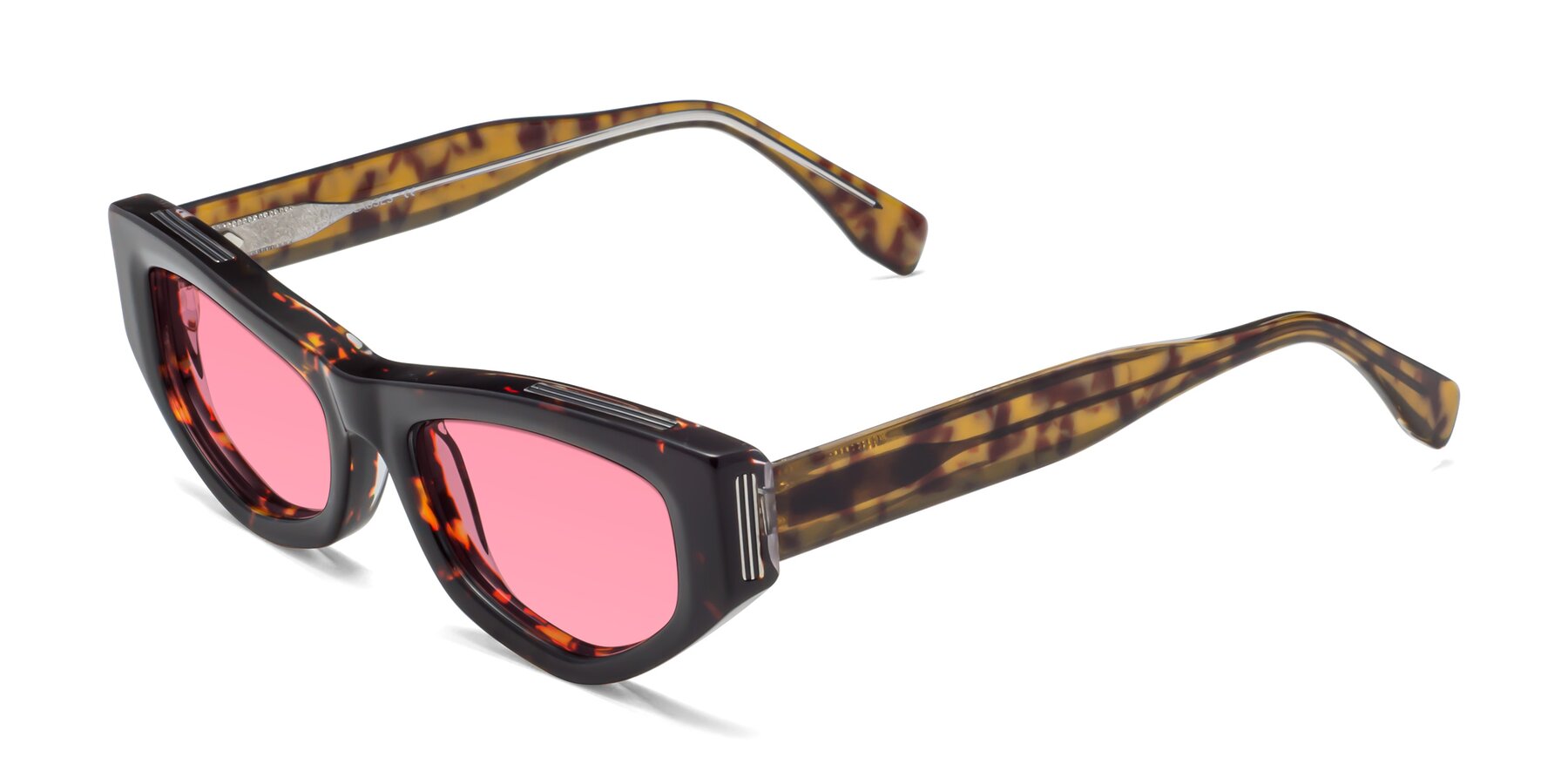 Angle of 1313 in Honey Tortoise with Pink Tinted Lenses